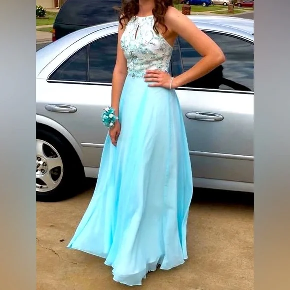 princess polly baby blue dress Blue Mermaid Spaghetti Straps Beaded Prom Dresses, SLP050 main image 1